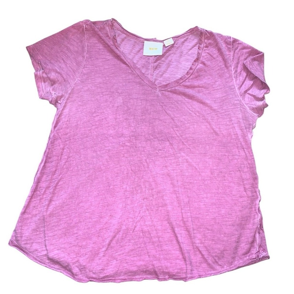 Maeve V-Neck Tee Women Medium Pink Slub Knit Short Sleeve Casual Boho Aesthetic